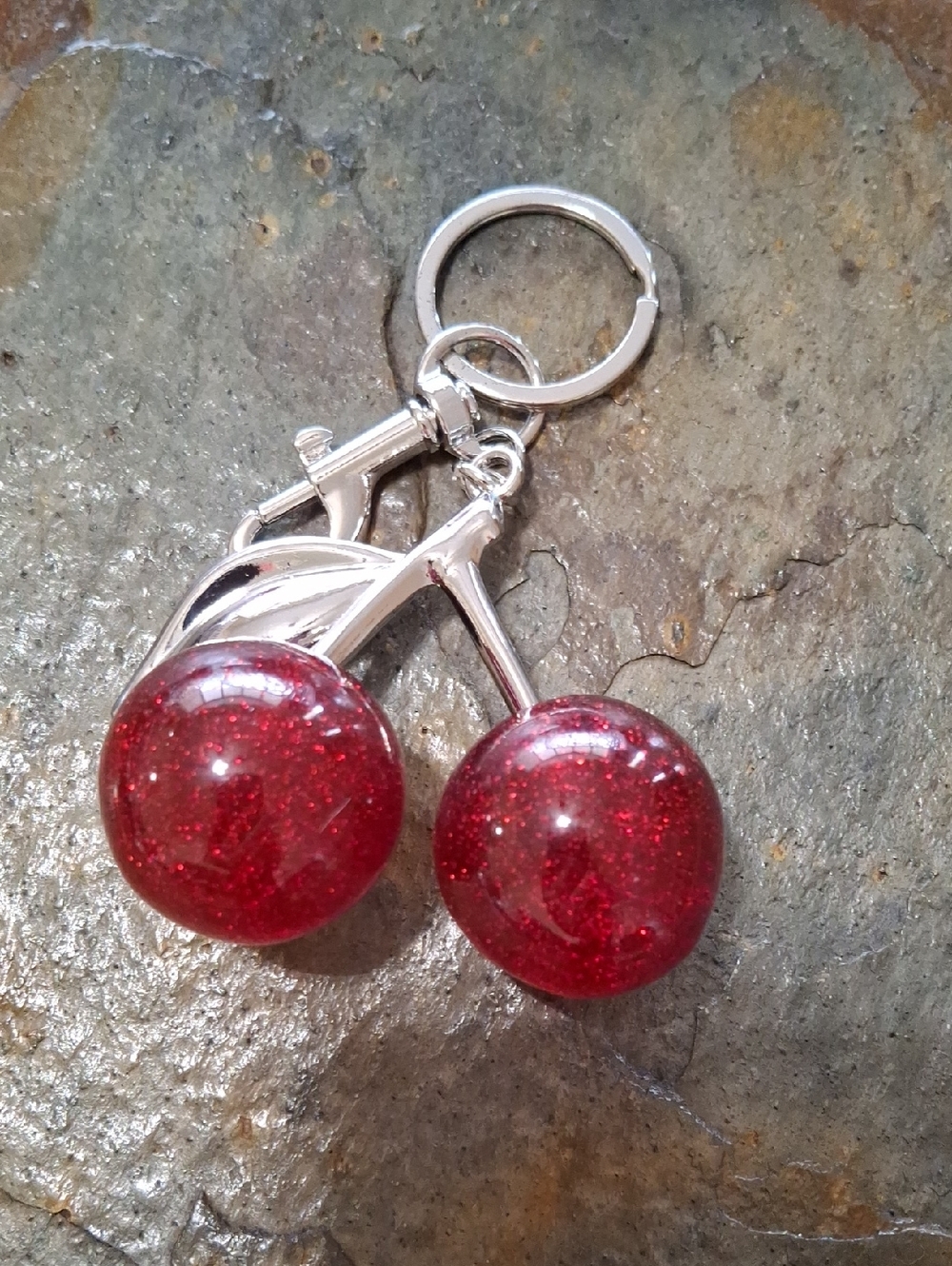 Red Glitter Cherry Keychain/Bag Charm